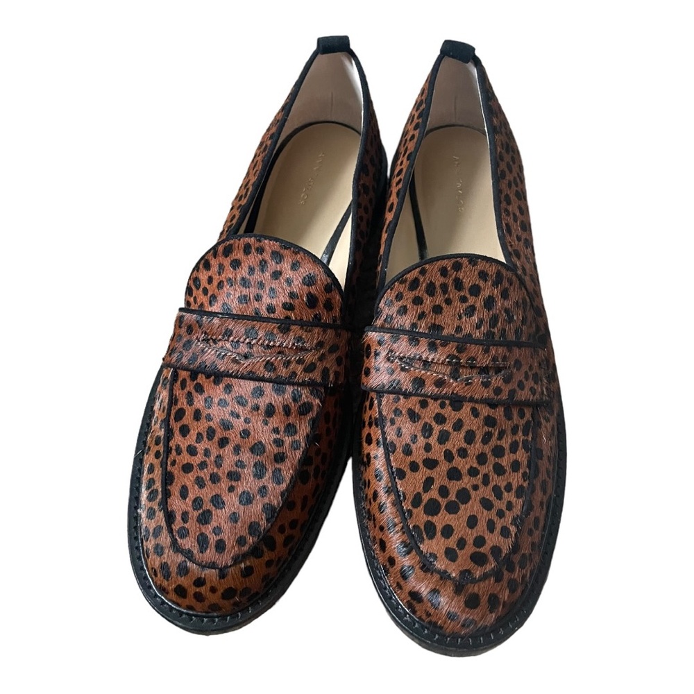 ANN TAYLOR Haircalf Leopard Print Penny Loafers Leather Slip On Size 9
